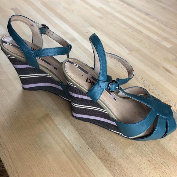 Steel Blue Wedge Sandals (worn twice!) - Picture 1 of 8